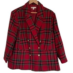 Cato Vintage-Inspired Red Plaid Double-Breasted Blazer Size 18/20 Classic Preppy